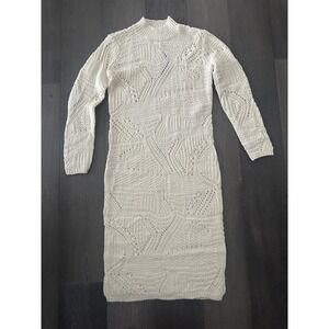 Vero Moda Sweater Dress Womens Large Cream Vinella LS Highneck Knit Pullover